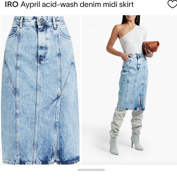 IRO AYPRIL ACID-WASH DENIM MIDI SKIRT - SZ34 or XS - Picture 1 of 8